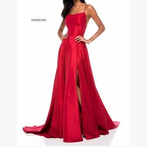 Sherri Hill Red Openback Prom Dress